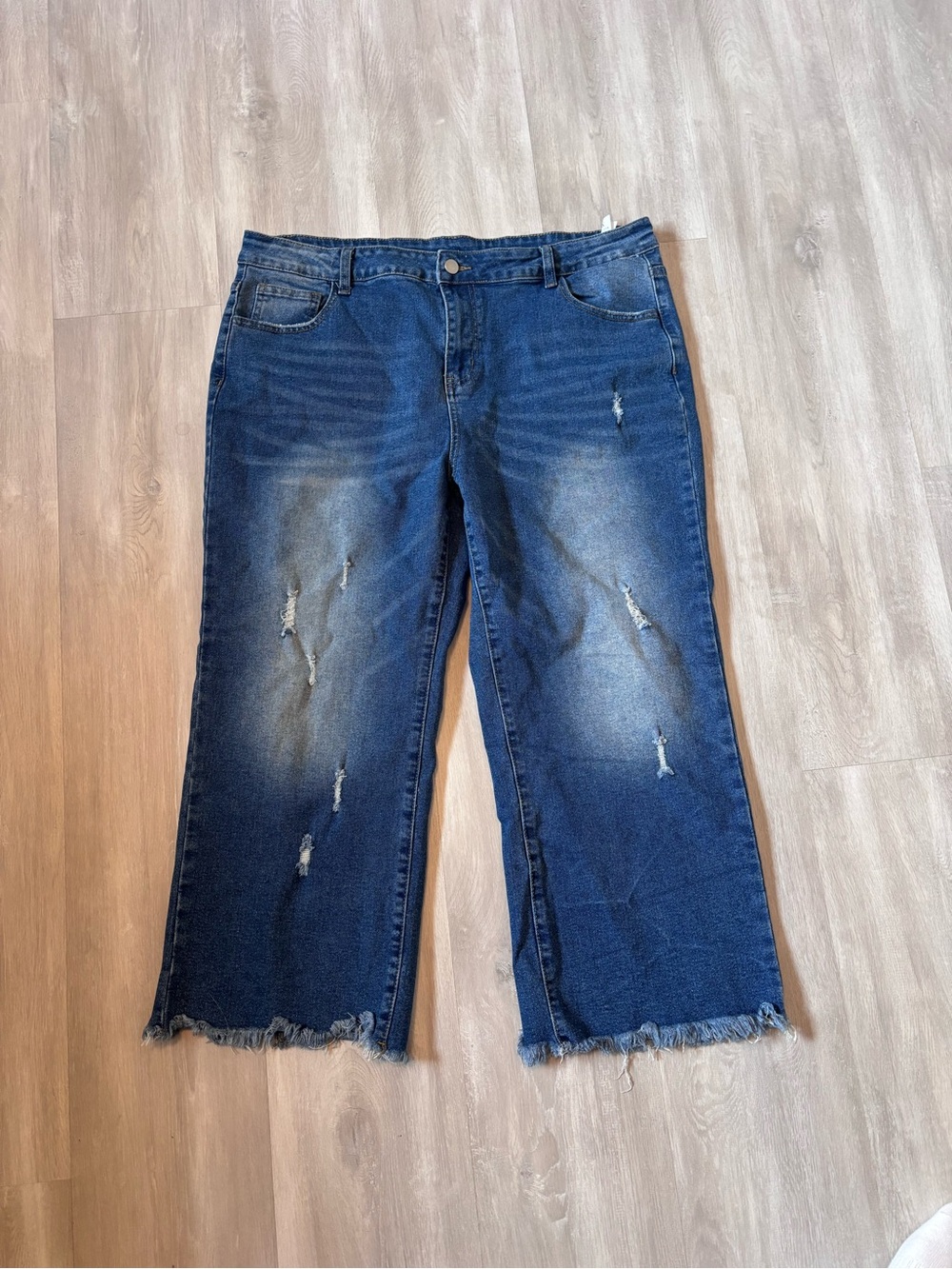 Dark Blue Distressed Wide-Leg Ankle Women’s Jeans